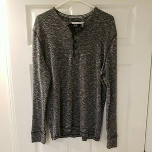 Express Men’s Thermal Knit Henley Shirt Heathered Gray Black Waffle Knit XL
